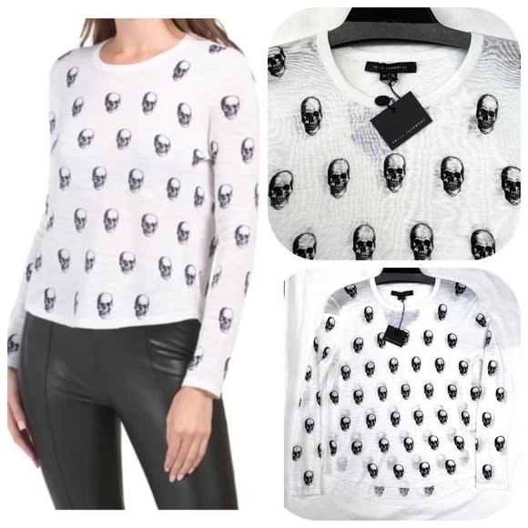 NWT $190 Skull Cashmere Cotton Skull Print Knit Top S - Picture 6 of 9